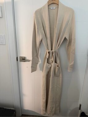 Long Beige Tie-Waist Duster Cardigan babaton